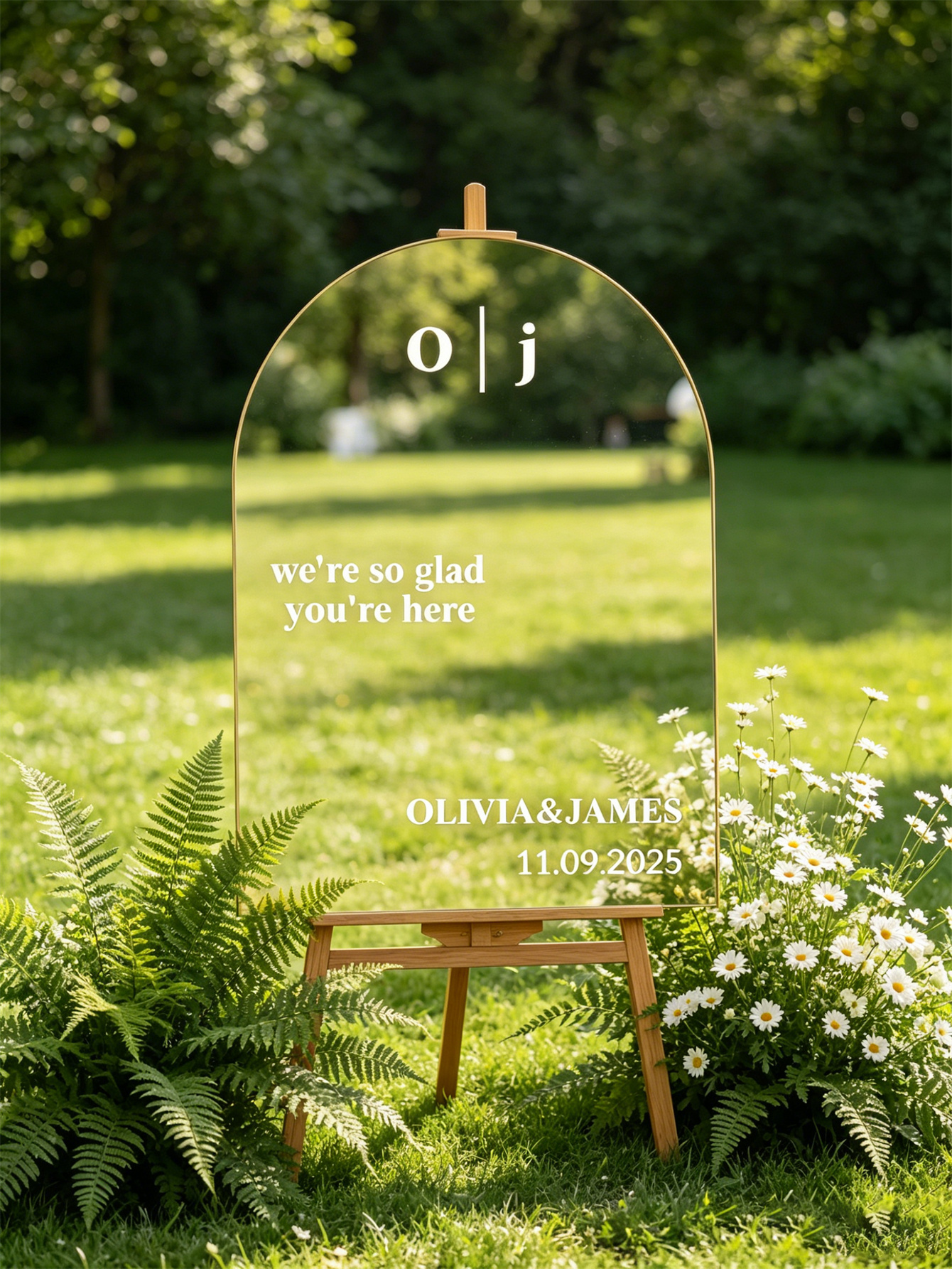 Mirror acrylic welcome signs, golden mirror wedding direction signs, custom wedding direction signs, ceremony welcome signs